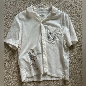 Hollister White Button Down cropped Shirt Short Sleeve